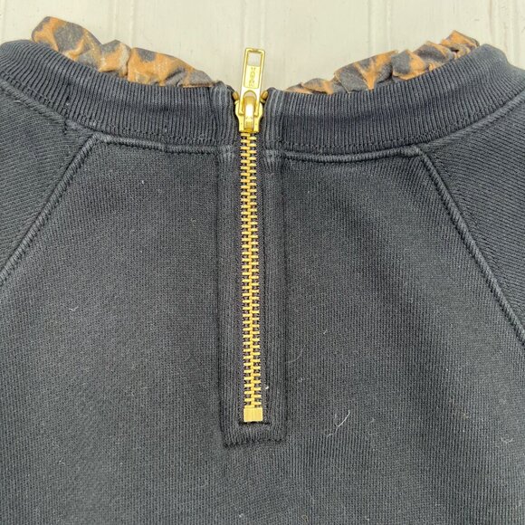 J.Crew Black Sweatshirt With Leopard Trim Crewneck Cotton Womens Size L - Picture 8 of 8
